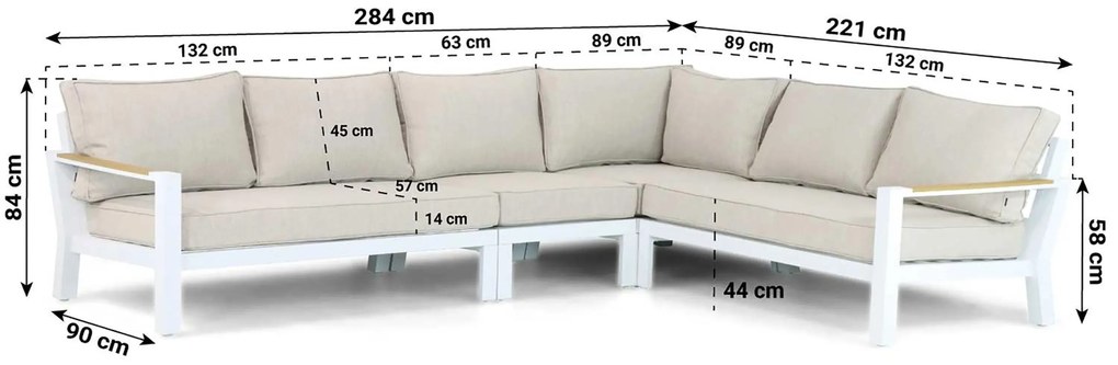 Hoek loungeset 6 personen Aluminium/Polywood (teakfinish) Wit Lifestyle Garden Furniture Bilbao