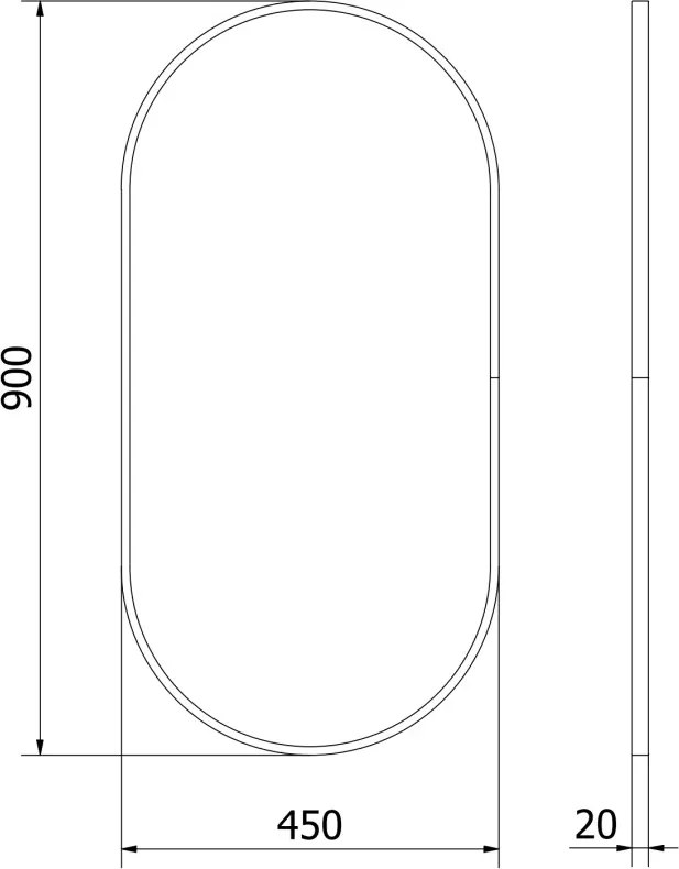Mexen Loft ovale badkamerspiegel 90 x 45 cm, zwarte lijst - 9851-090-045-000-70