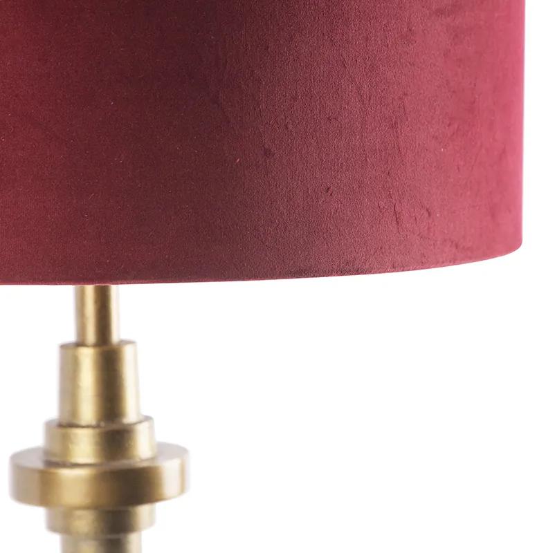 Art Deco tafellamp brons velours kap rood 50 cm - Diverso Art Deco E27 cilinder / rond Binnenverlichting Lamp