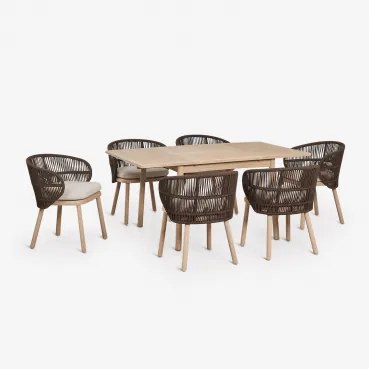Uitschuifbare Eettafelset Karvia 100-160x100 Cm En 6 Eetkamerstoelen Van Acaciahout En Gevlochten Touw Capri Bruin – Chocolade - Sklum