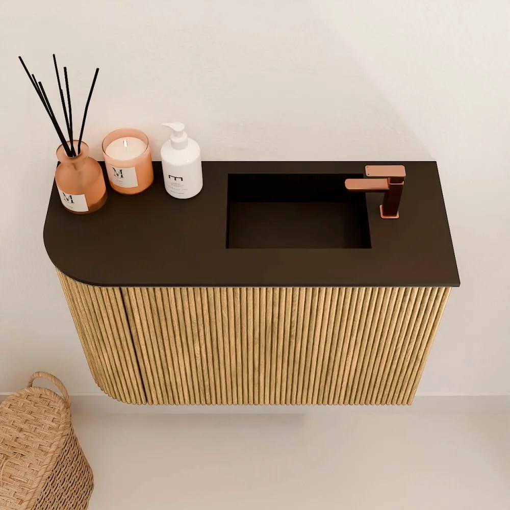 Mondiaz Joya 60cm toiletmeubel ronding links oak met wastafel faye rechts 1 kraangat urban