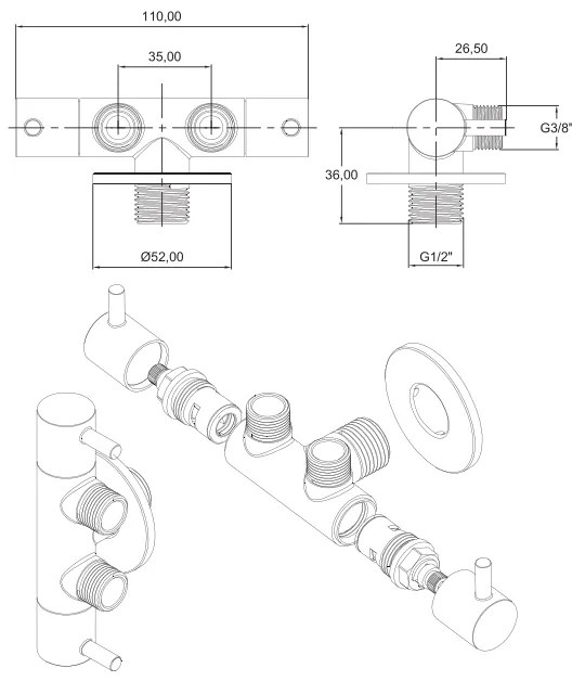 Sanigoods design dubbele hoekstopkraan 1/2X3/8X3/8 chroom