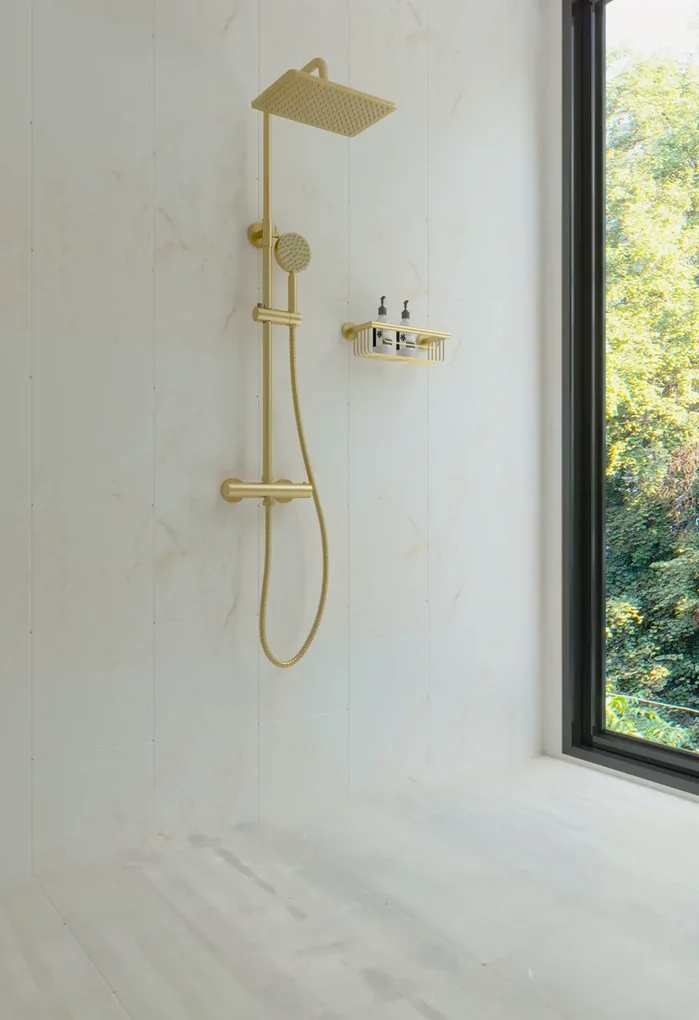 Saniclear Vision opbouw regendouche met 20x30cm hoofddouche geborsteld messing - mat goud