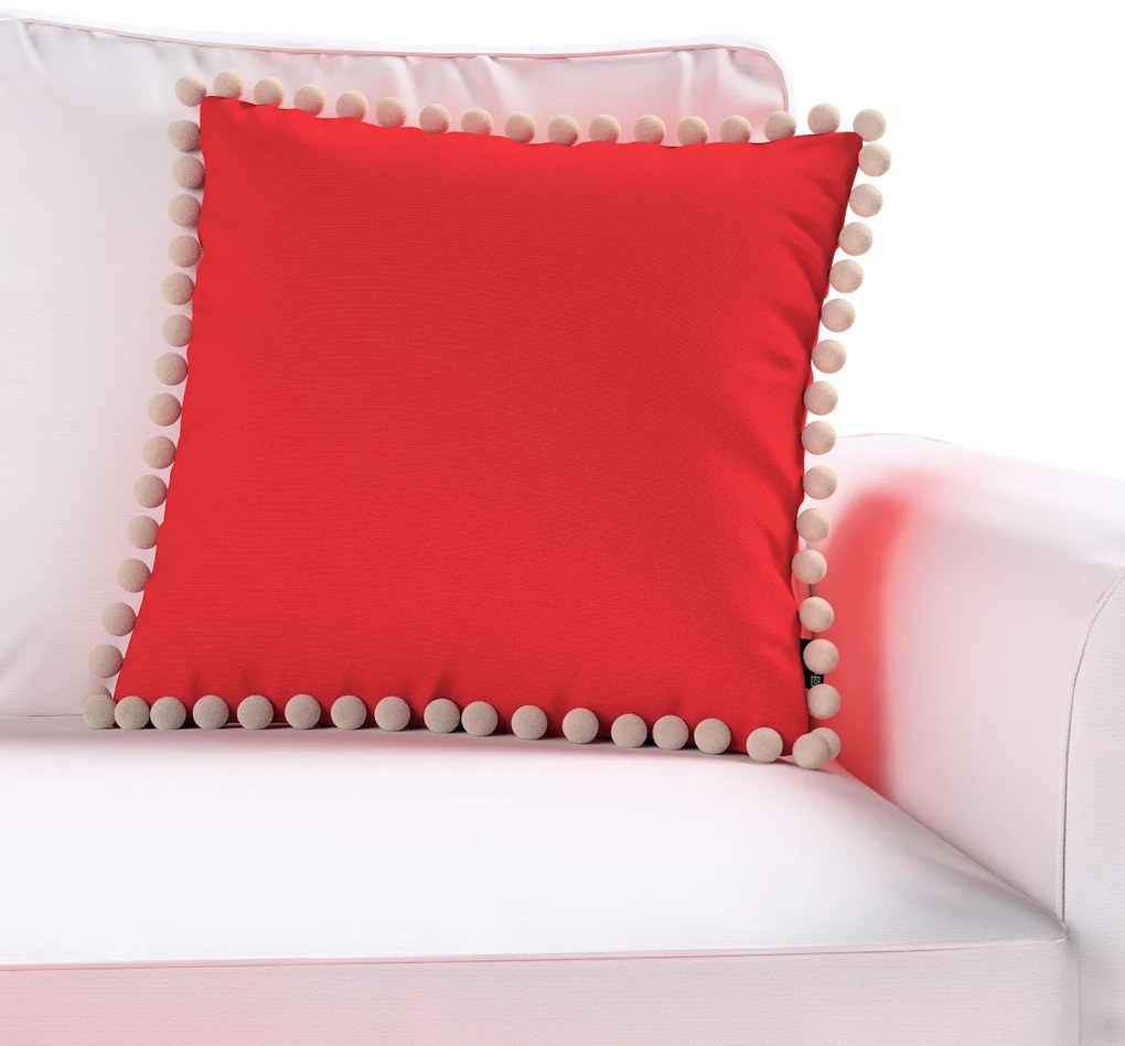 Dekoria Kussenhoes Wera met pompons, rood 45 x 45 cm