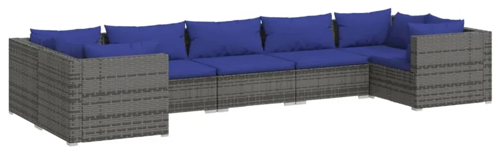 vidaXL 7-delige Loungeset met kussens poly rattan grijs