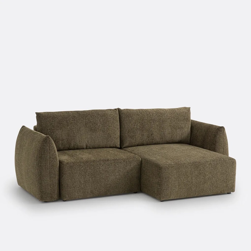 Ombouwbare hoekbank met koffer, in gemêleerde chenille stof, Edith