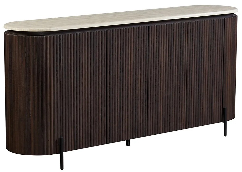 Walnoot Dressoir Met Travertin Blad - 180x40x85cm.