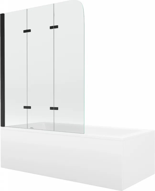 Mexen Cubik rechthoekig bad 160 x 70 cm met omhulsel en 3-delige scherm 120 cm, transparant, zwart - 550316070X9012037000