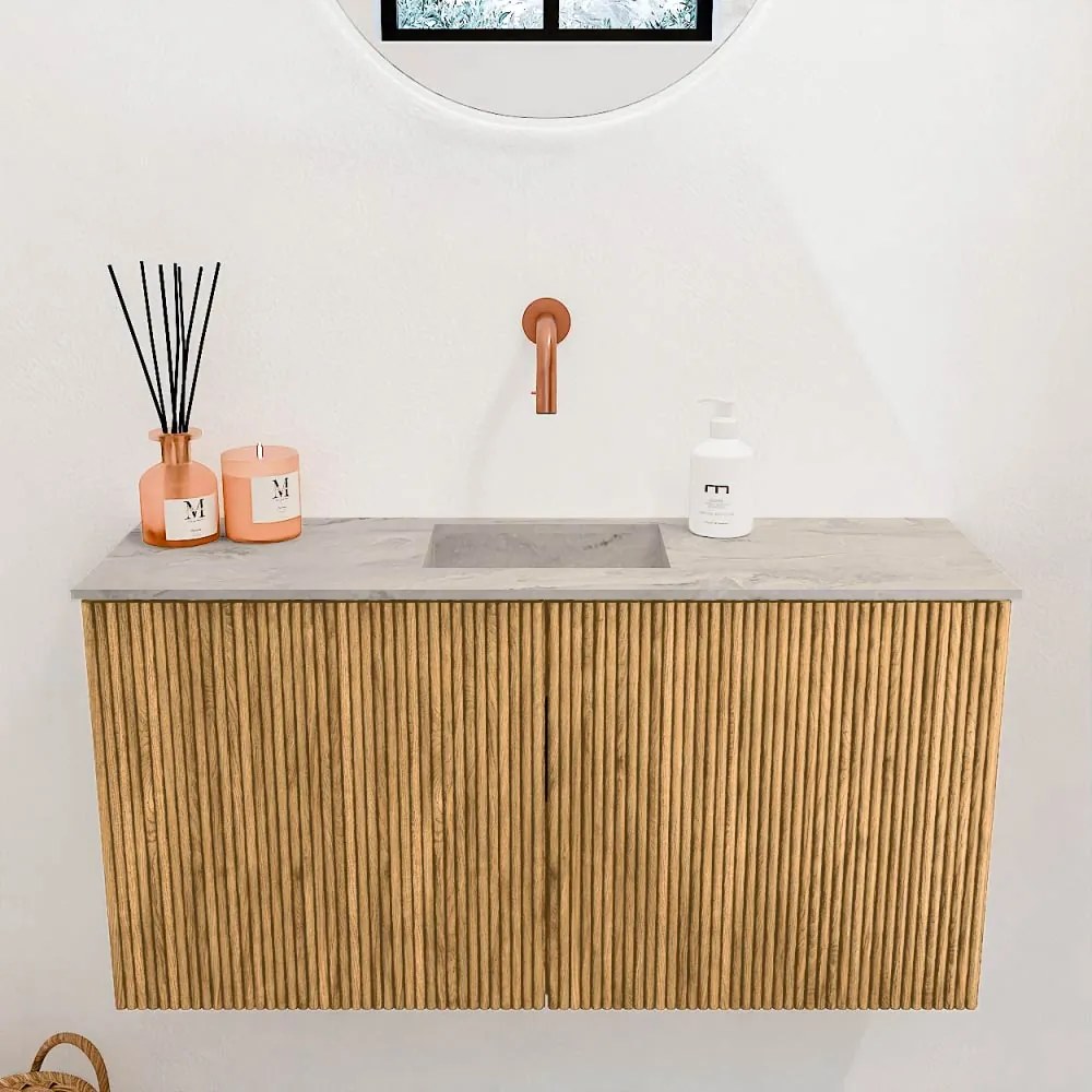 Mondiaz Joya DLux 80cm toiletmeubel oak met wastafel faye midden zonder kraangat glace
