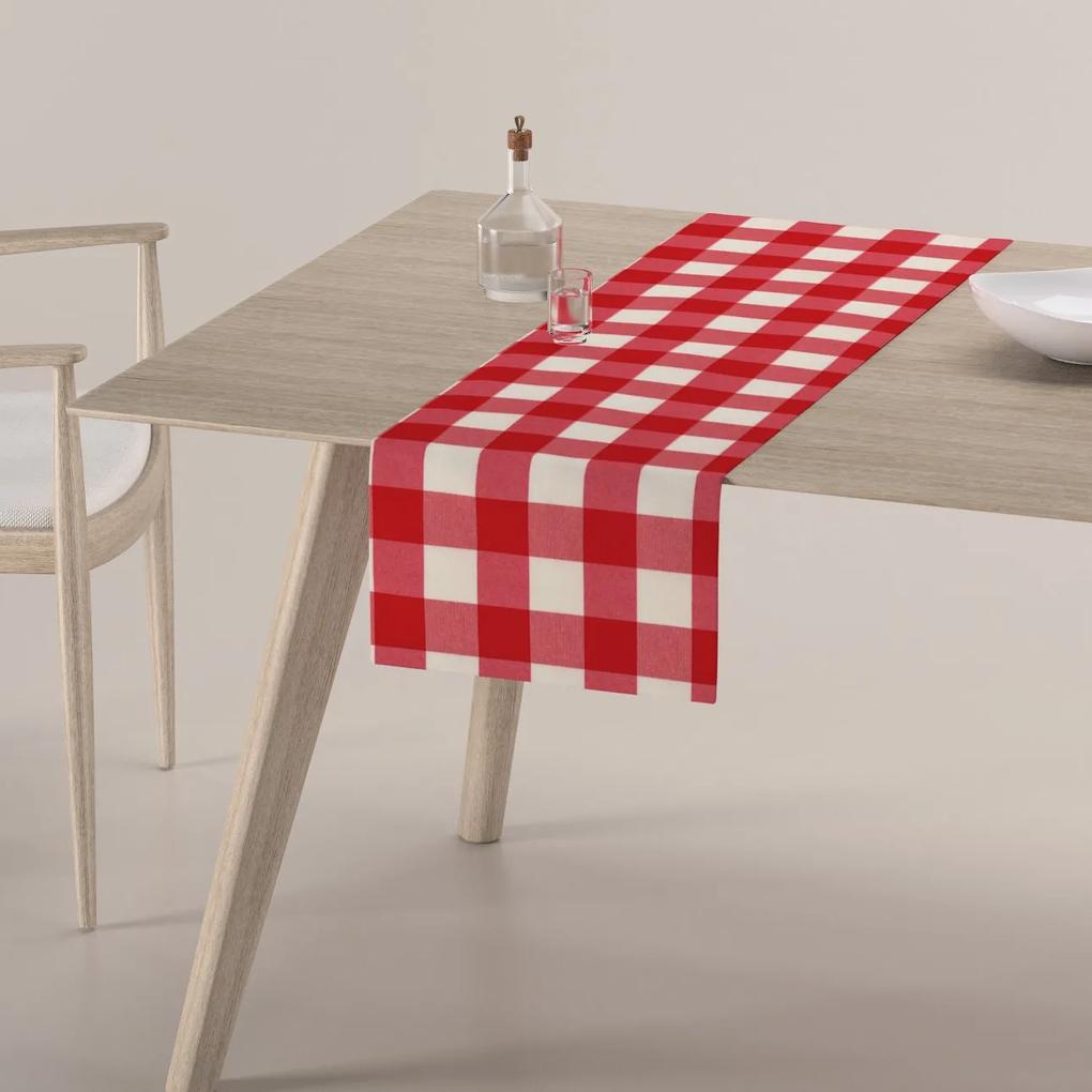 Dekoria Rechthoekige tafelloper, wit-rood ruit, 40 x 130 cm