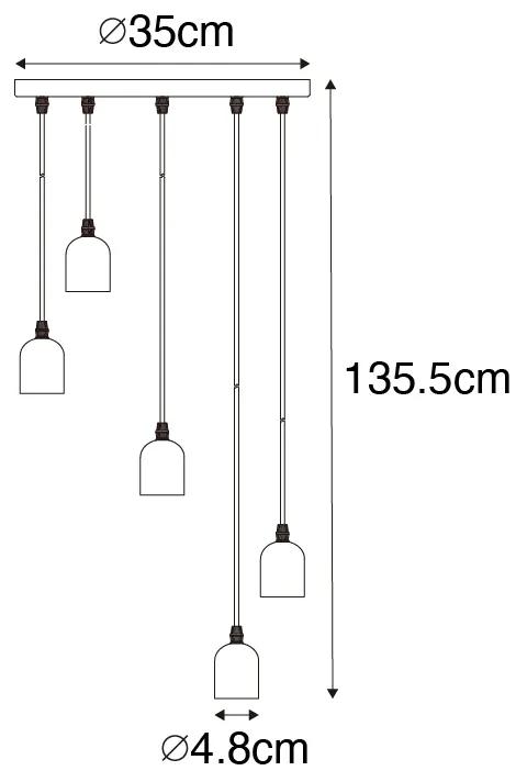 Industriële hanglamp zwart met beton rond 5-lichts - Pedra Landelijk, Industriele / Industrie / Industrial E27 Binnenverlichting Lamp