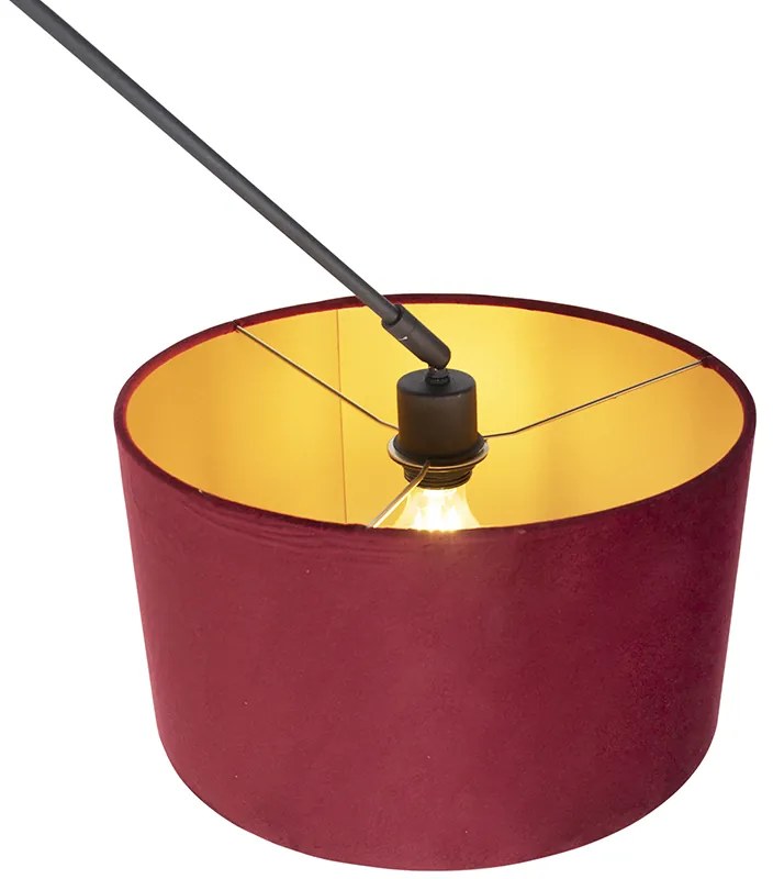 Hanglamp zwart met velours kap rood met goud 35 cm - Blitz