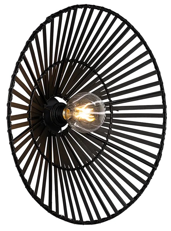 Oosterse wandlamp zwart bamboe rond - PuaOosters E27 Binnenverlichting Lamp