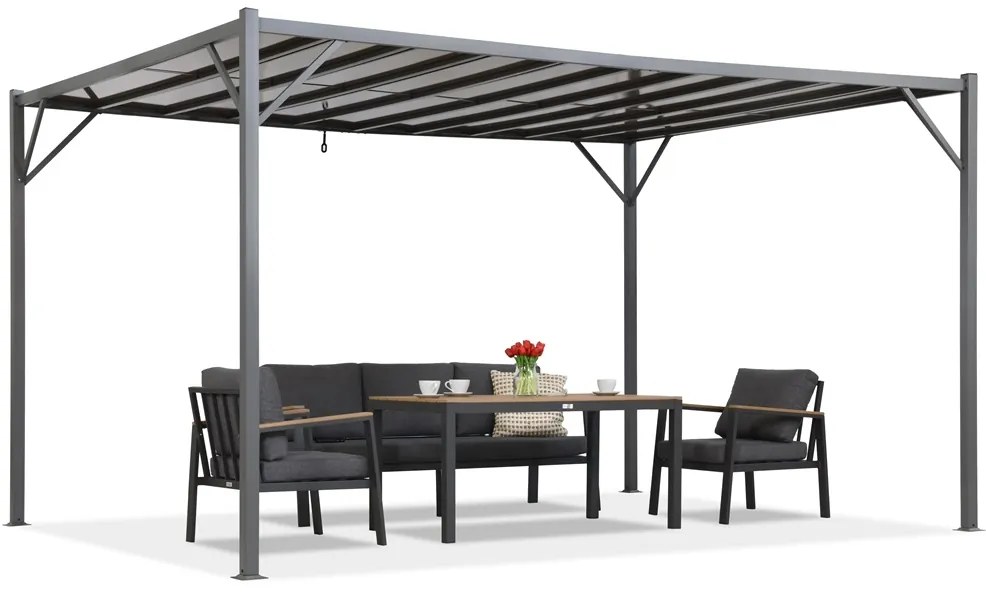 Antracietkleurige terraspergola Paros 3x4 m met muskietennet Garden Point