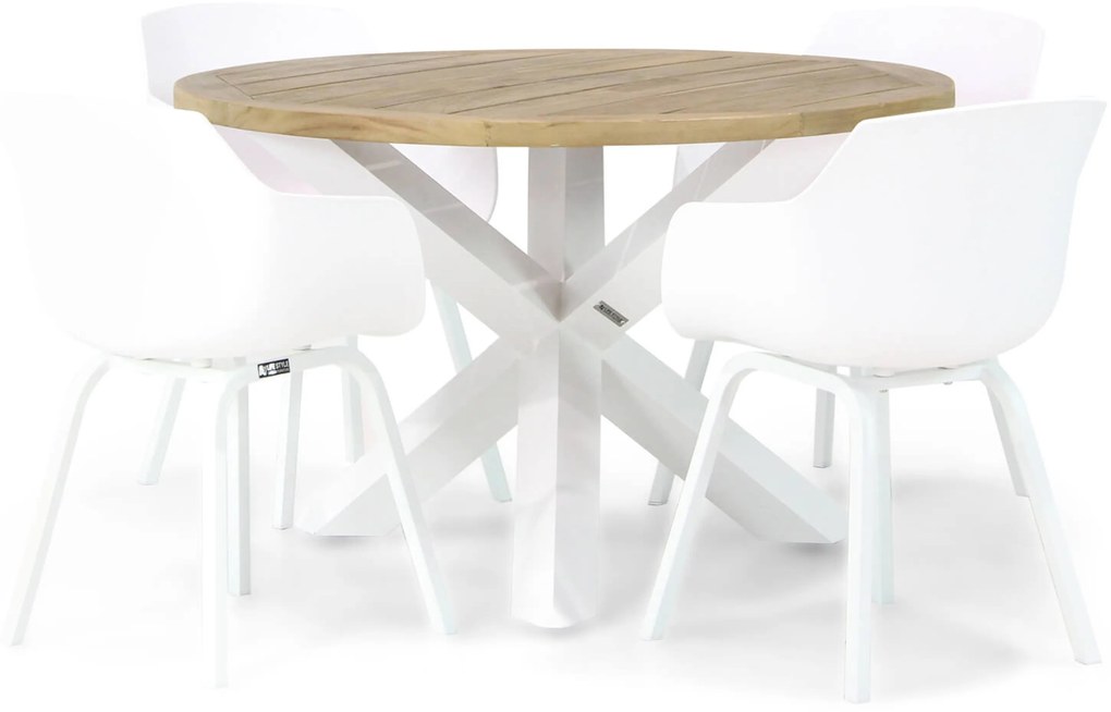 Tuinset Ronde Tuintafel 4 personen 120 cm Kunststof Wit Lifestyle Garden Furniture Salina/Wellington