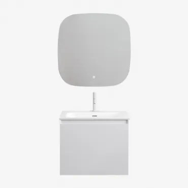 Macrae Houten Badkamermeubelset Met Geïntegreerde Wastafel Wit & Vierkant Led En Anticondens 75x75 Cm Riben & Wit ↑20 - Sklum