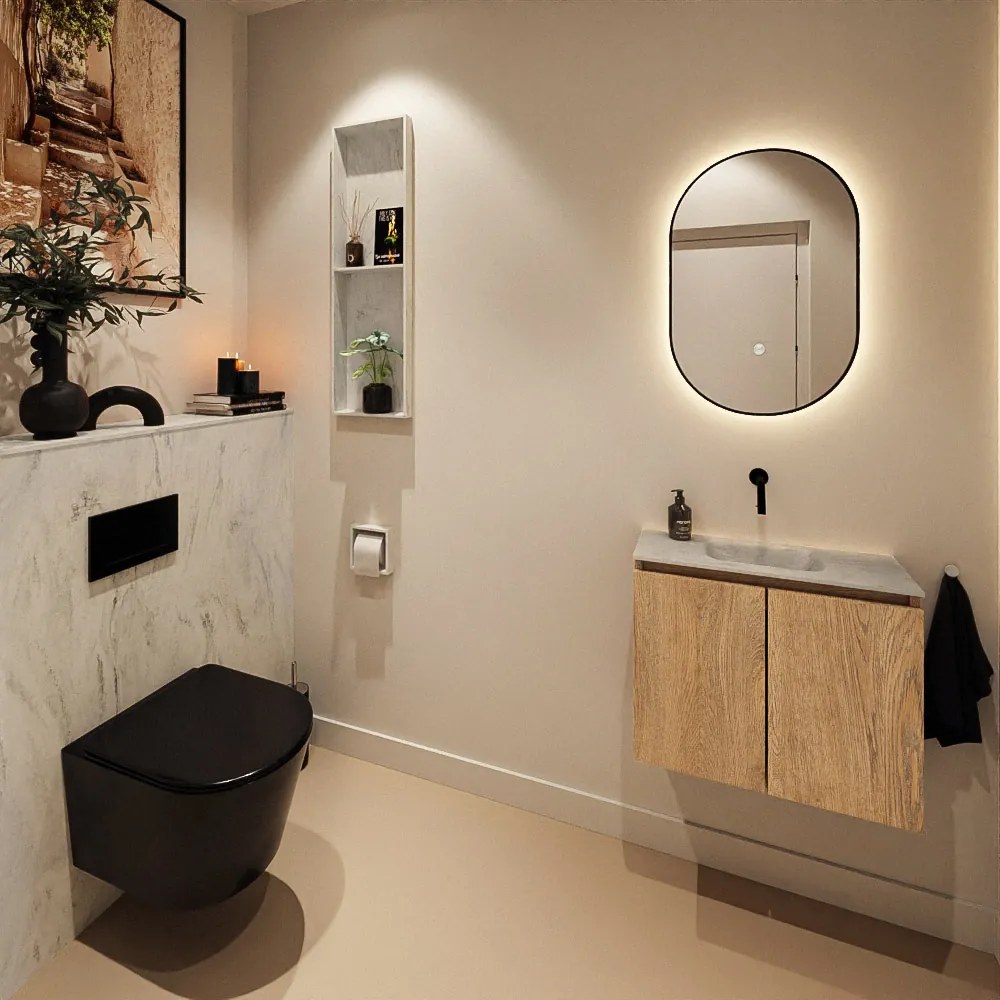 Mondiaz Ture DLux toiletmeubel 60cm washed oak met wastafel opalo midden zonder kraangat