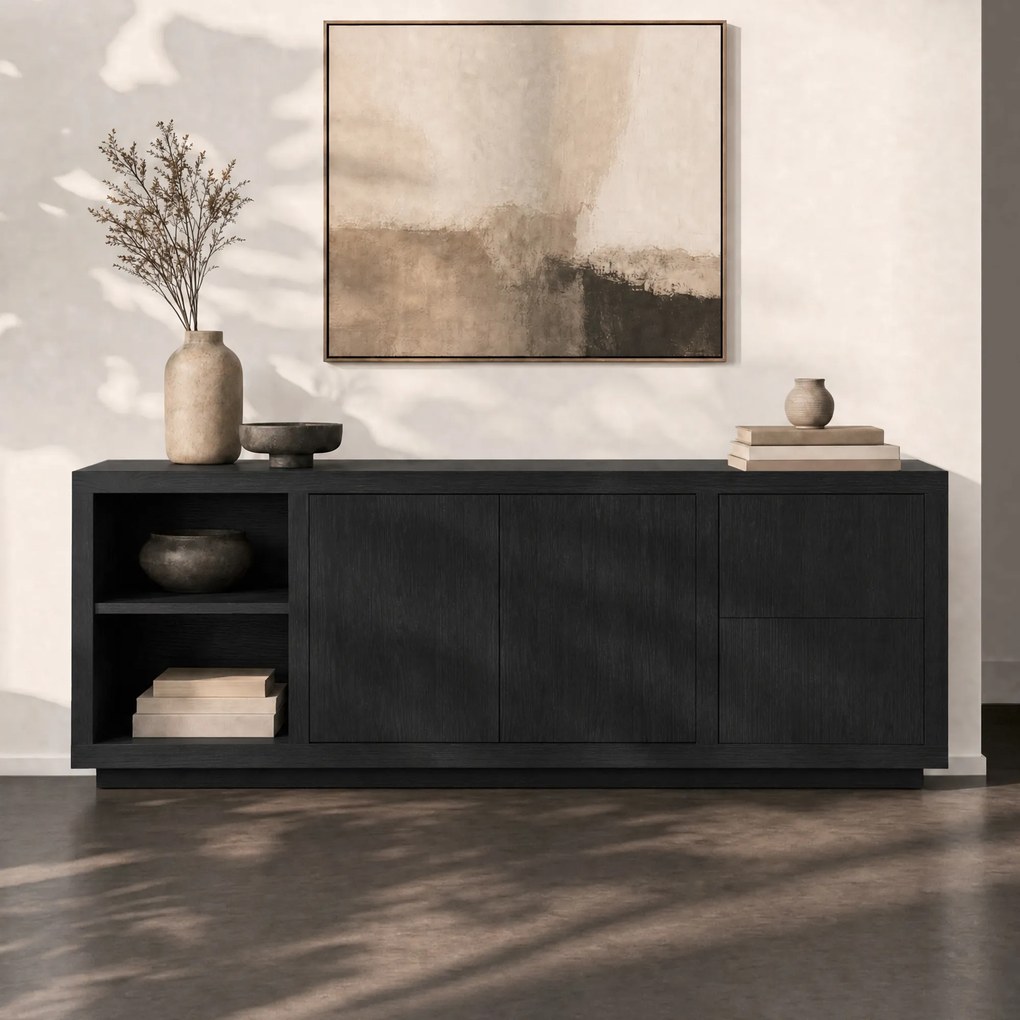 Modern Dressoir Zwart Hout - 200x47x76cm.