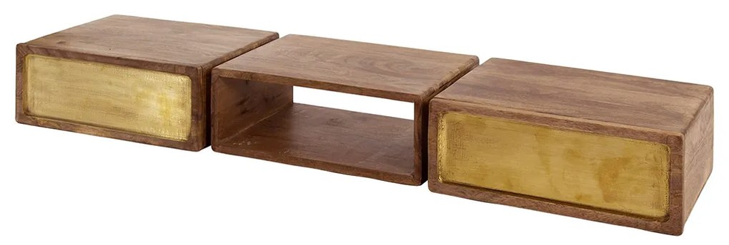 Zwevende Sidetable Mangohout En Goud - 123 X 30cm.