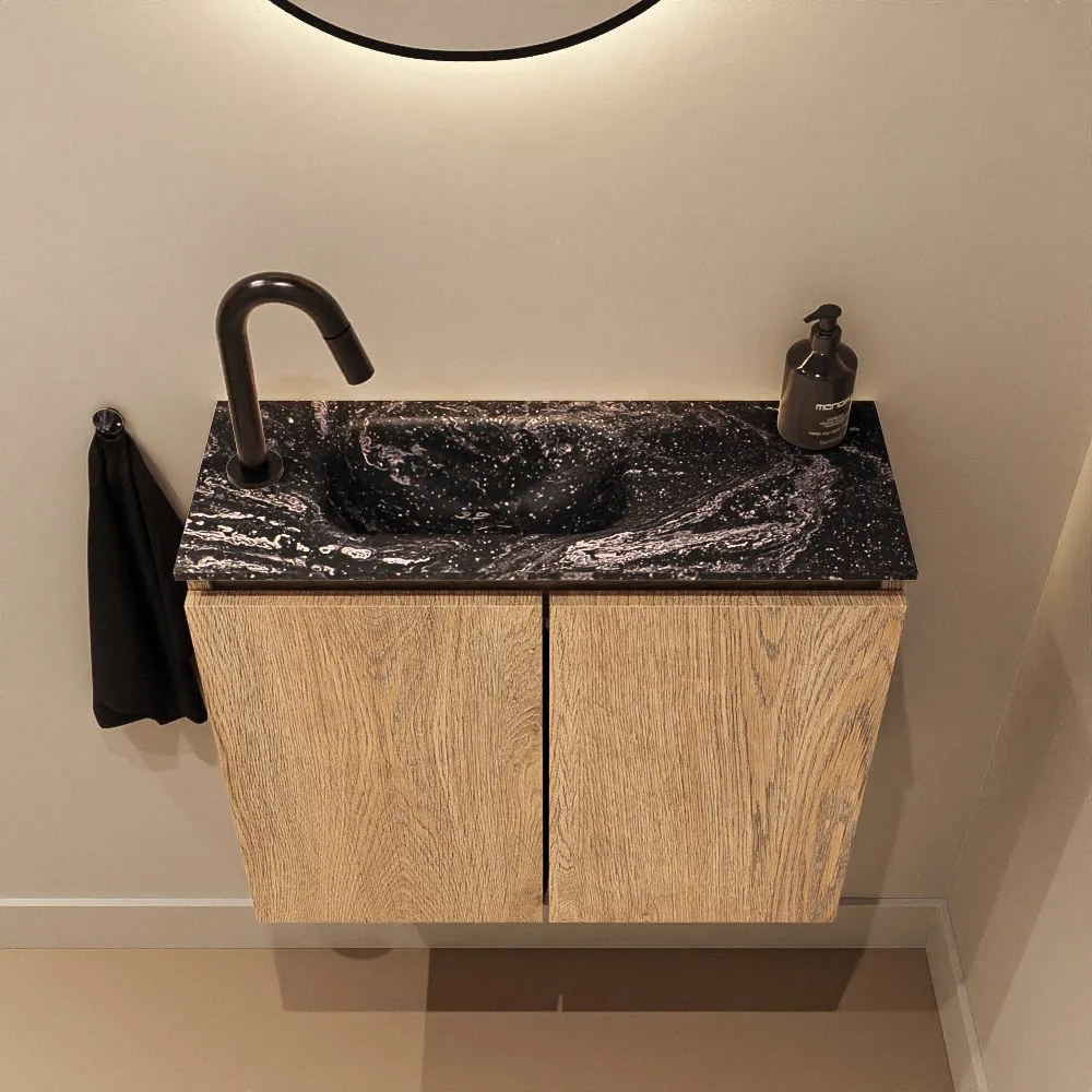 Mondiaz Ture DLux toiletmeubel 60cm washed oak met wastafel lava links met kraangat