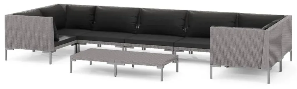 vidaXL 8-delige Loungeset met kussens poly rattan donkergrijs