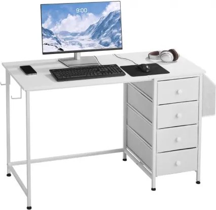 VEVOR Computerbureau (tafelblad 120 x 50 cm), moderne werktafel met stoffen lades en een draagvermogen van 99 kg en opberghaken voor thuiskantoor, studeerkamer, woonkamer, wit
