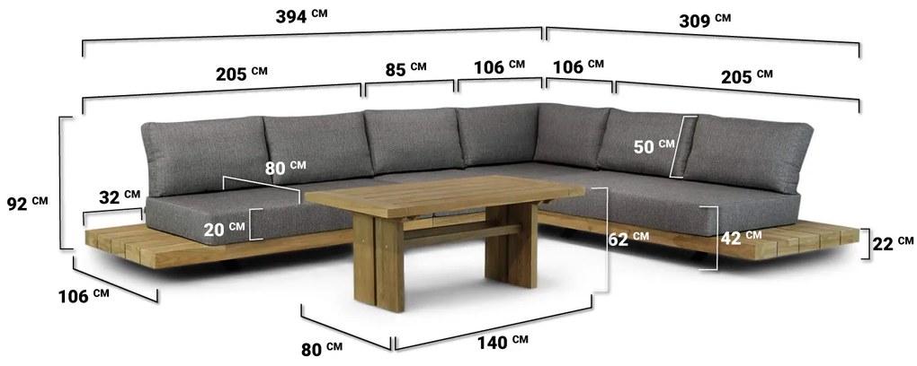 Loungeset 6 personen Teak Old teak greywash Santika Furniture Santika Superior