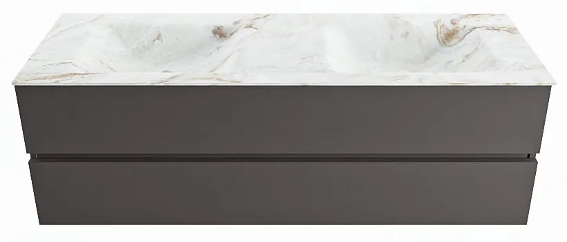 Mondiaz Vica DLux badmeubel 150cm dark grey 2 lades met wastafel frappe dubbel zonder kraangat