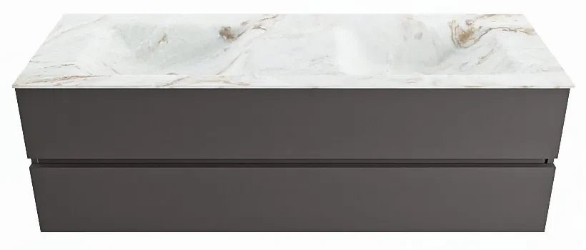 Mondiaz Vica DLux badmeubel 150cm dark grey 2 lades met wastafel frappe dubbel zonder kraangat