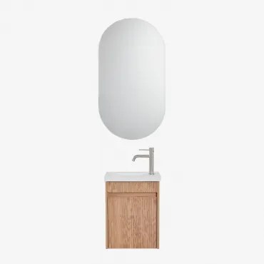 Narek Zwevend Houten Badkamermeubelset Met Geïntegreerde Wastafel Ash Brown & Ovaal Met Opbergruimte Zwart 50x90 Cm Oricsa & Geborsteld - Sklum