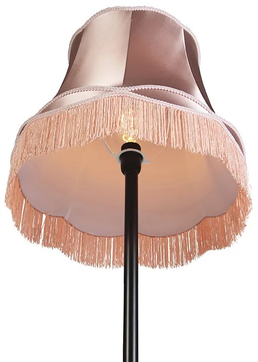 Retro vloerlamp zwart met Granny kap roze 45 cm - Simplo Landelijk / Rustiek E27 cilinder / rond rond Binnenverlichting Lamp