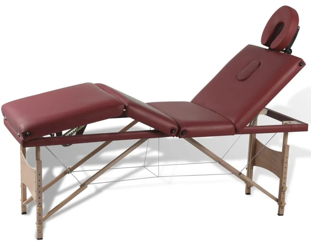 vidaXL Massagetafel inklapbaar met houten frame (vier delen / rood)