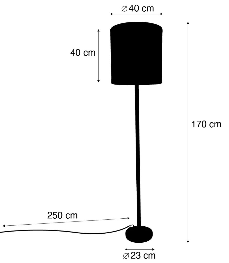 Vloerlamp hout met velours lampenkap blad dessin met gouden binnenkant - Mels Klassiek / Antiek, Landelijk E27 rond Binnenverlichting Lamp