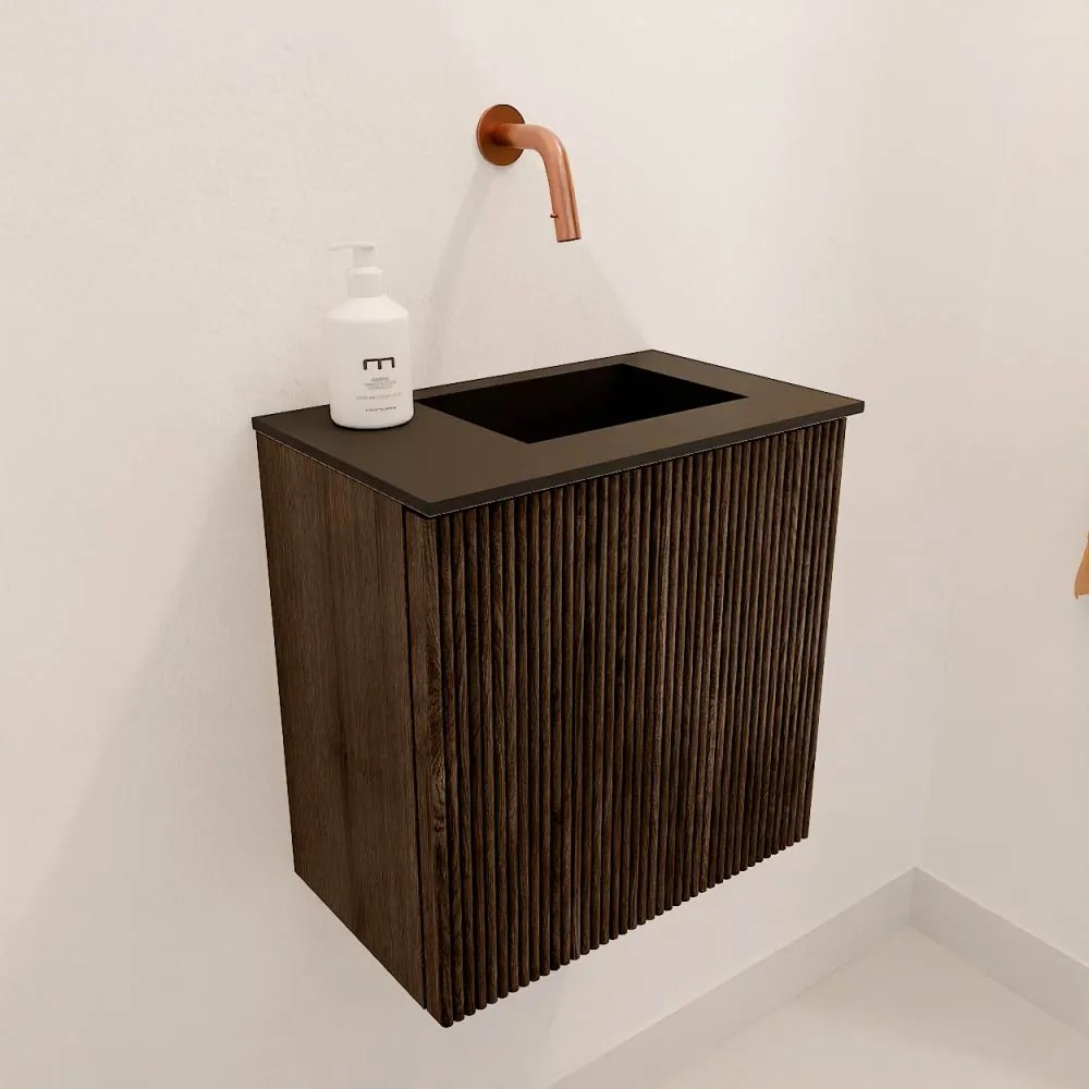 Mondiaz Joya 40cm toiletmeubel walnut met wastafel faye rechts zonder kraangat urban