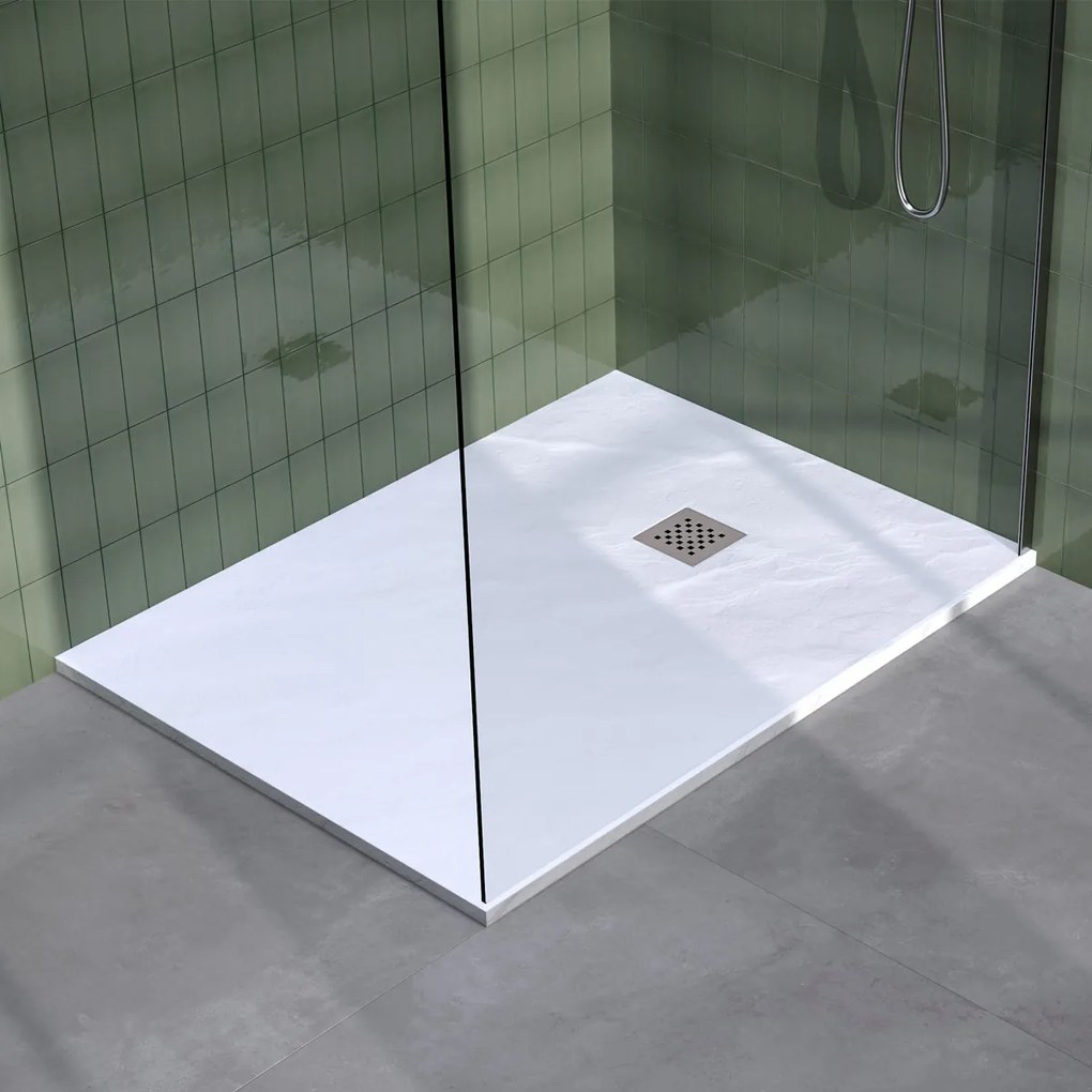 Brauer Asteroid douchevloer 90x120cm mineraalmarmer wit mat