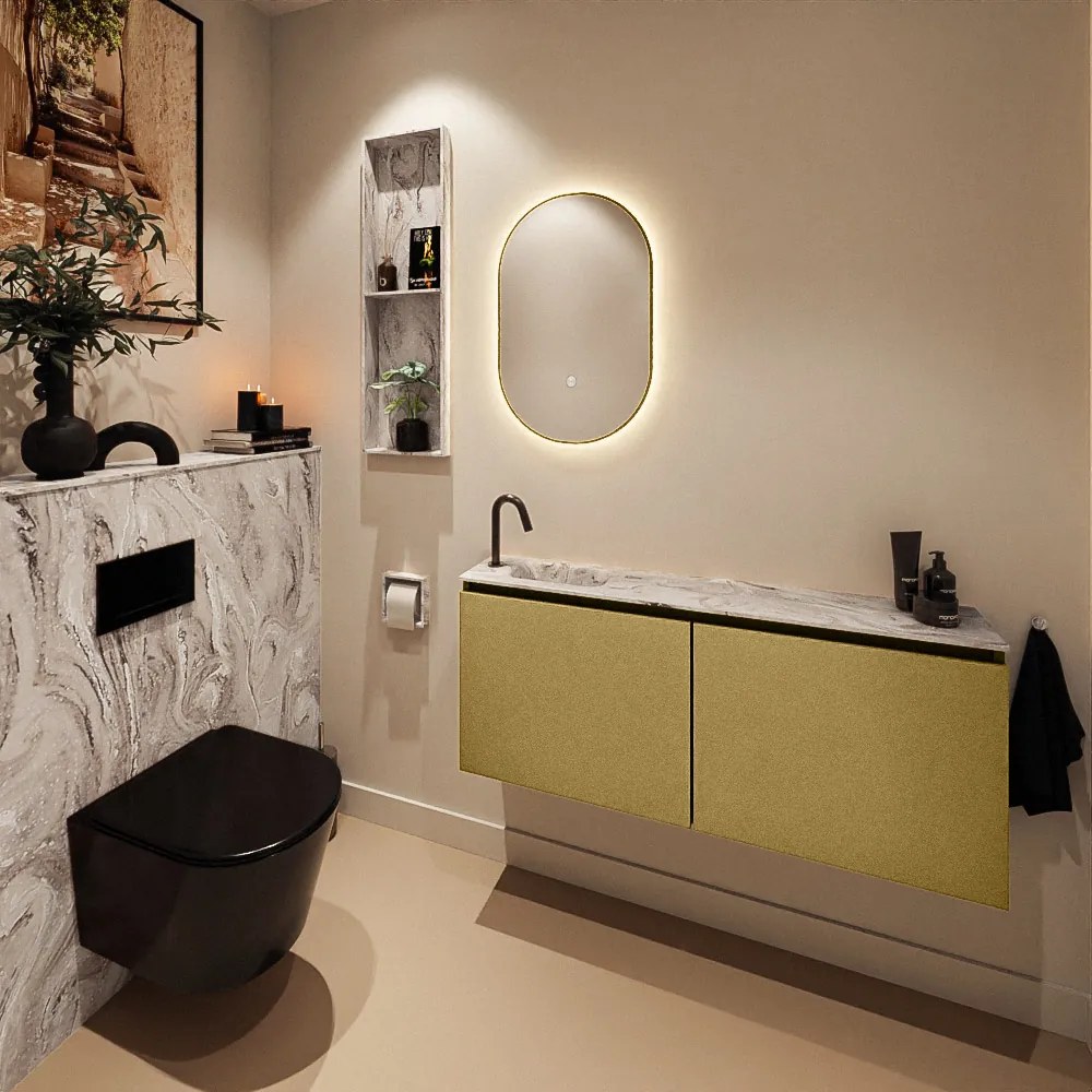 Mondiaz Ture DLux toiletmeubel 120cm oro met wastafel glace links met kraangat