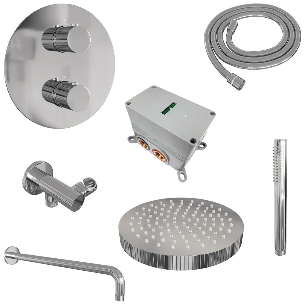 Brauer Stripe inbouw regendouche rond met 25cm hoofddouche, gebogen muurarm en staafhanddouche set 38 chroom