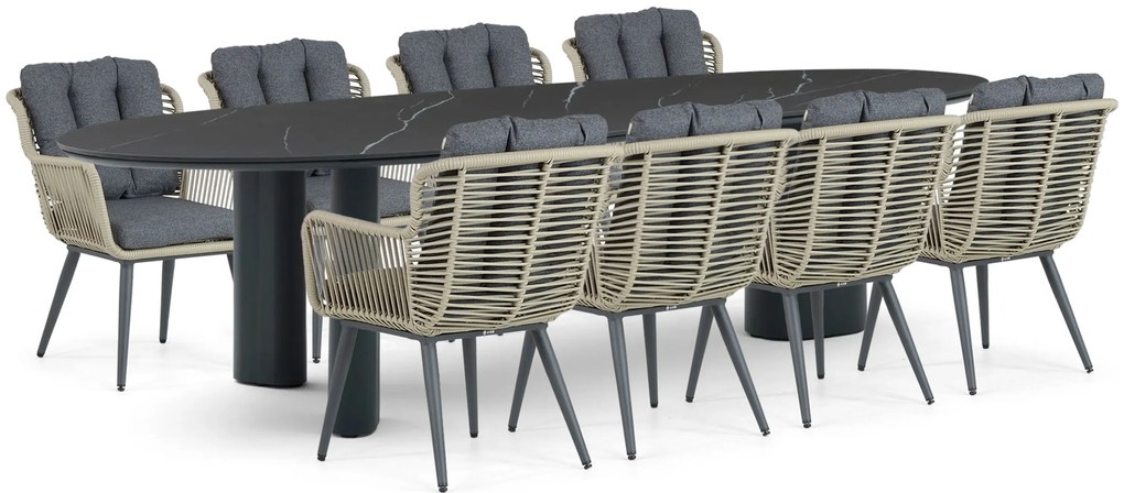 Tuinset 8 personen 300 cm Aluminium/wicker Grijs Coco Custa/Weave