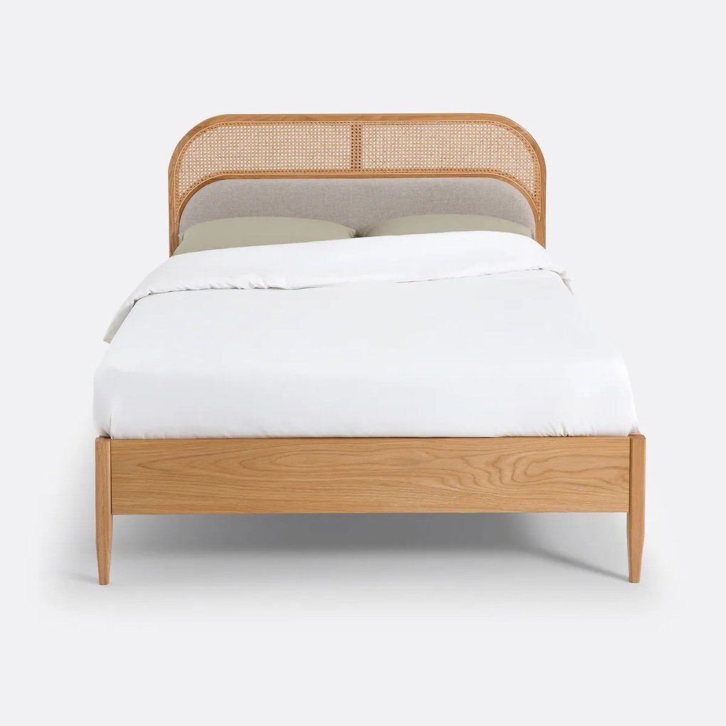 Bed in rotan en fluweel met beddenbodem Buisseau