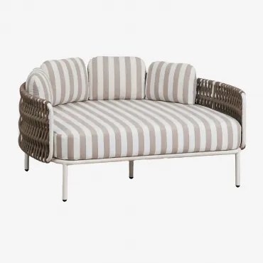 Dubbele Ligstoel Van Aluminium En Gevlochten Touw Met Kussens Tevary Gardenia Wit & Stoff Mokka Bruin - Wit Gardenia - Sklum