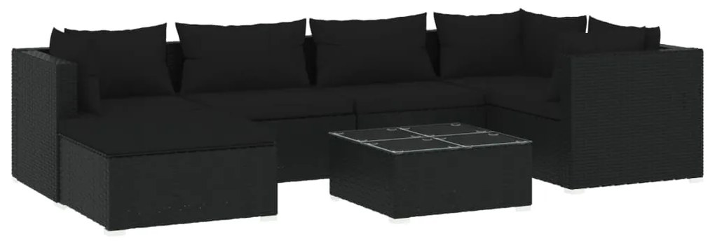 vidaXL 7-delige Loungeset met kussens poly rattan zwart