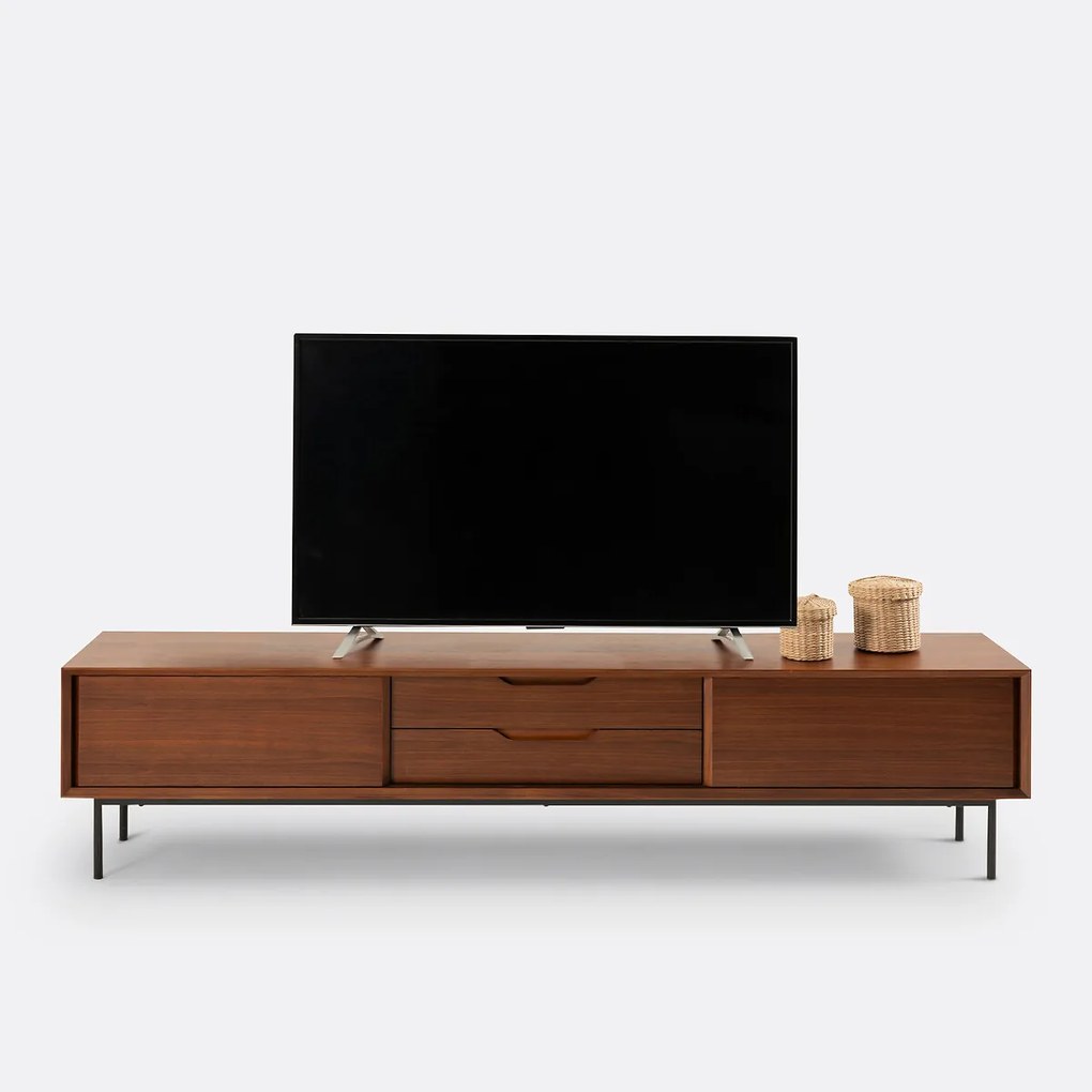 Tv-meubel, 2 deuren en 2 lades, notenhoutfineer, NOYETO