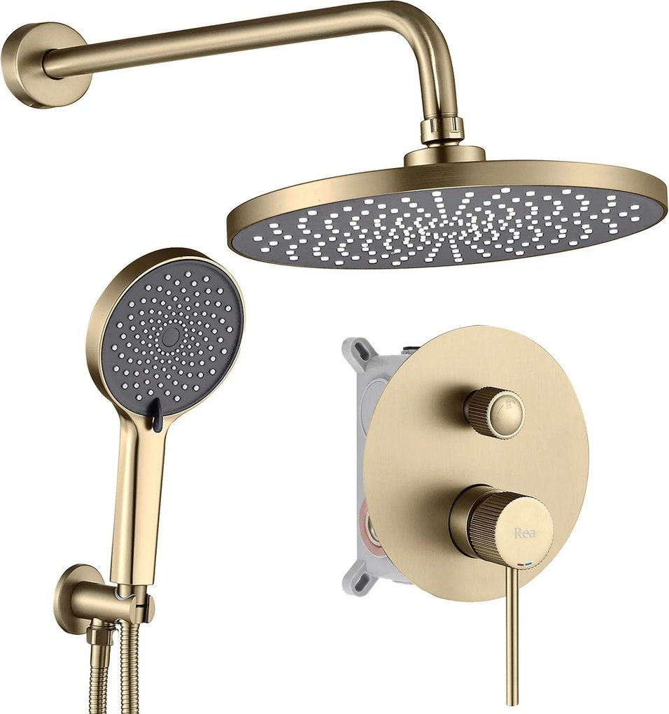 Inbouw regendoucheset Rea LungoStripe Gold Brush + BOX