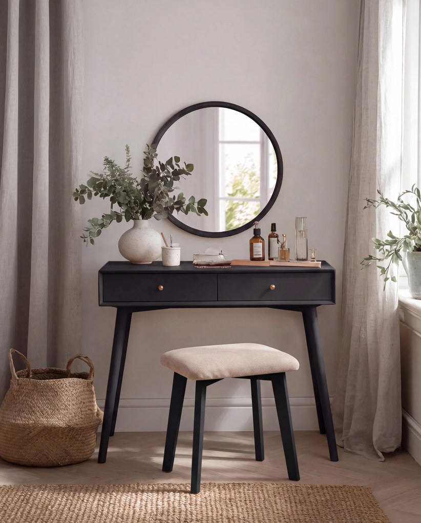 Mazzoni MILO Beige (stof Storm 06)/zwart beuken onderstel - VIERKANTE GESTOFFEERDE KRUK VOOR KEUKEN/WOONKAMER