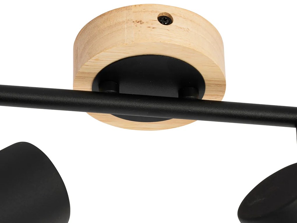 Moderne Spot / Opbouwspot / Plafondspot zwart met hout kantelbaar 2-lichts - Jeana Modern, Industriele / Industrie / Industrial GU10 Binnenverlichting Lamp
