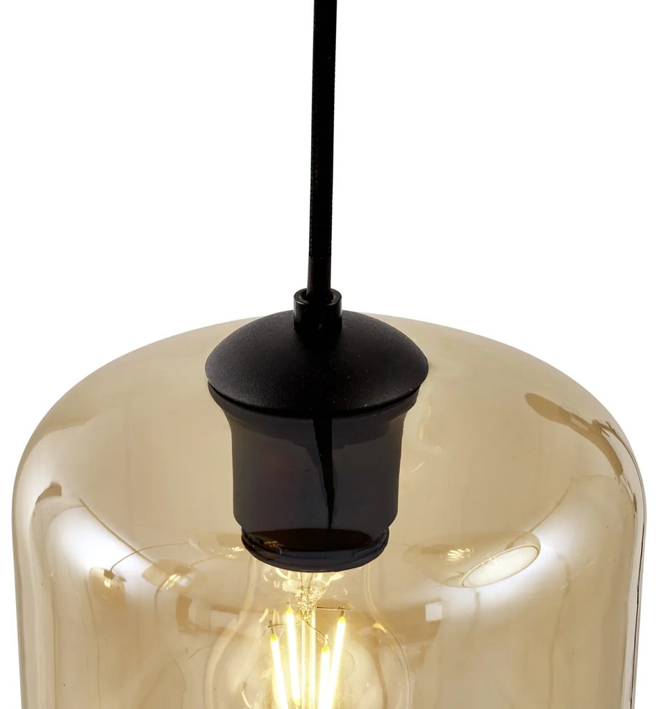 Moderne hanglamp zwart met amber glas 5-lichts - Sheena