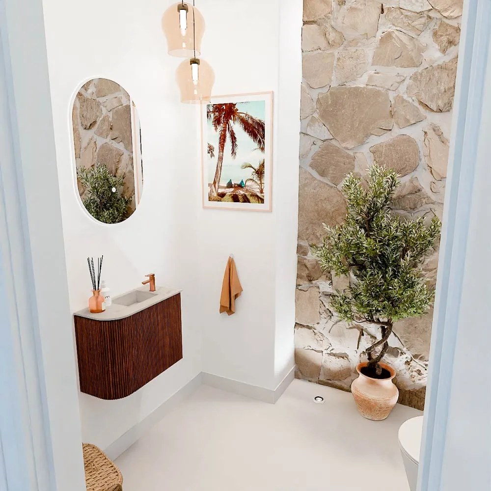 Mondiaz Joya DLux 50cm toiletmeubel ronding links ruby met wastafel faye rechts 1 kraangat opalo