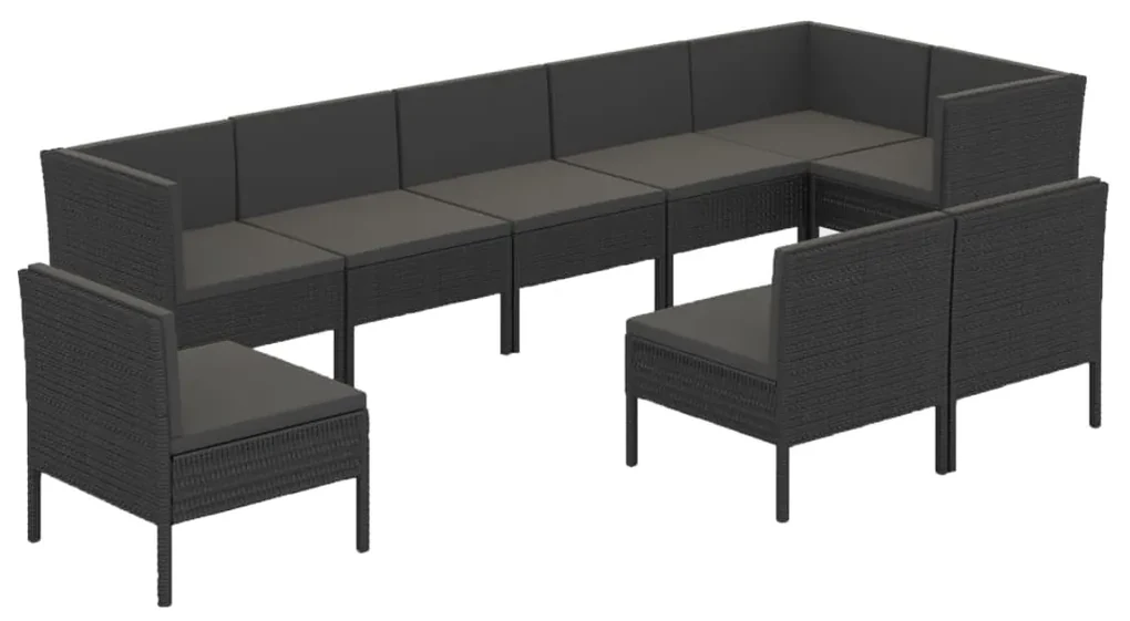 vidaXL 9-delige Loungeset met kussens poly rattan zwart