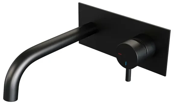 Brauer Black Edition Wastafelmengkraan inbouw - gebogen uitloop links - hendel kort smal - afdekplaat - model B 1 - mat zwart 5-S-004-B5
