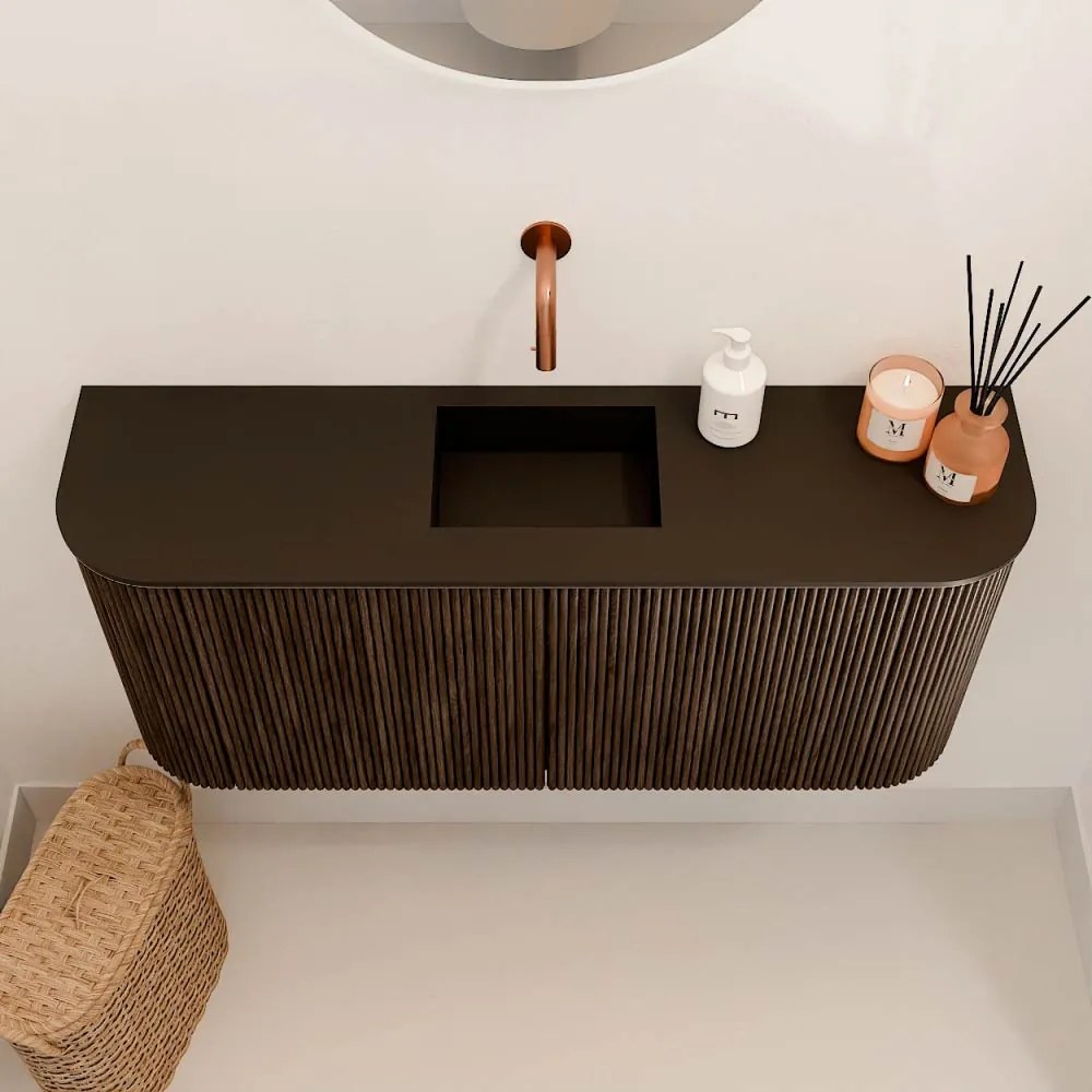 Mondiaz Joya 95cm toiletmeubel ronding links/rechts walnut met wastafel faye midden zonder kraangat urban
